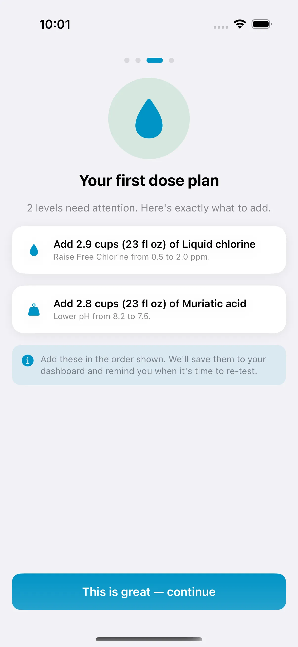 Onboarding result showing exactly what to add